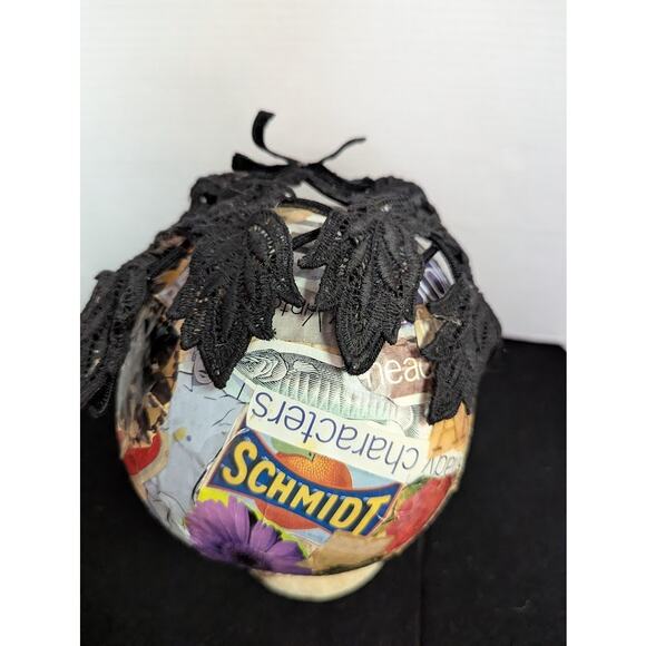 Vintage 50s Black Lace Whimsy Hat Velvet Bow Juliet Cap Noir Glam 40\'s 50\'s main image 8